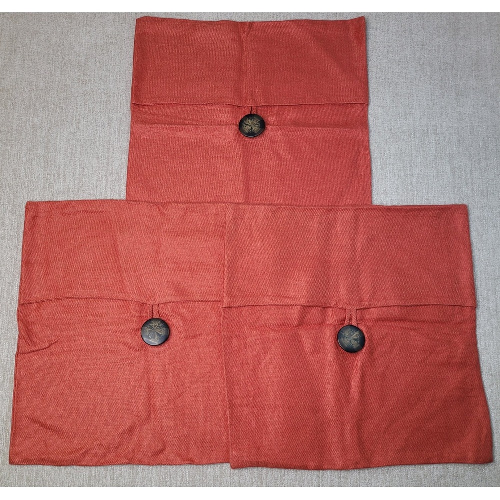 Pottery‎ Barn 3 Pillow Covers 100% Linen Rust Orange 18x18 Square Button Closure